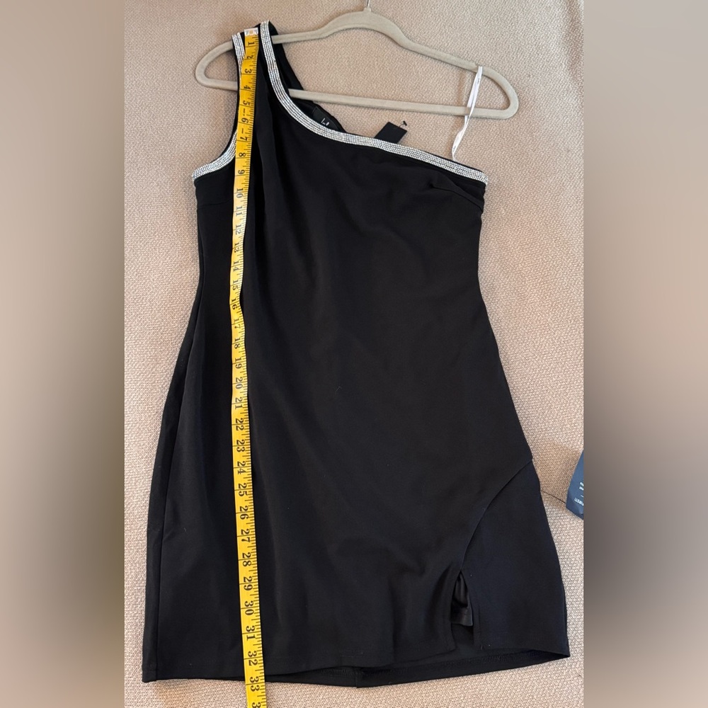 Lulus Luxe Pose Black Rhinestone One-Shoulder Bodycon Mini Dress - Picture 4 of 8